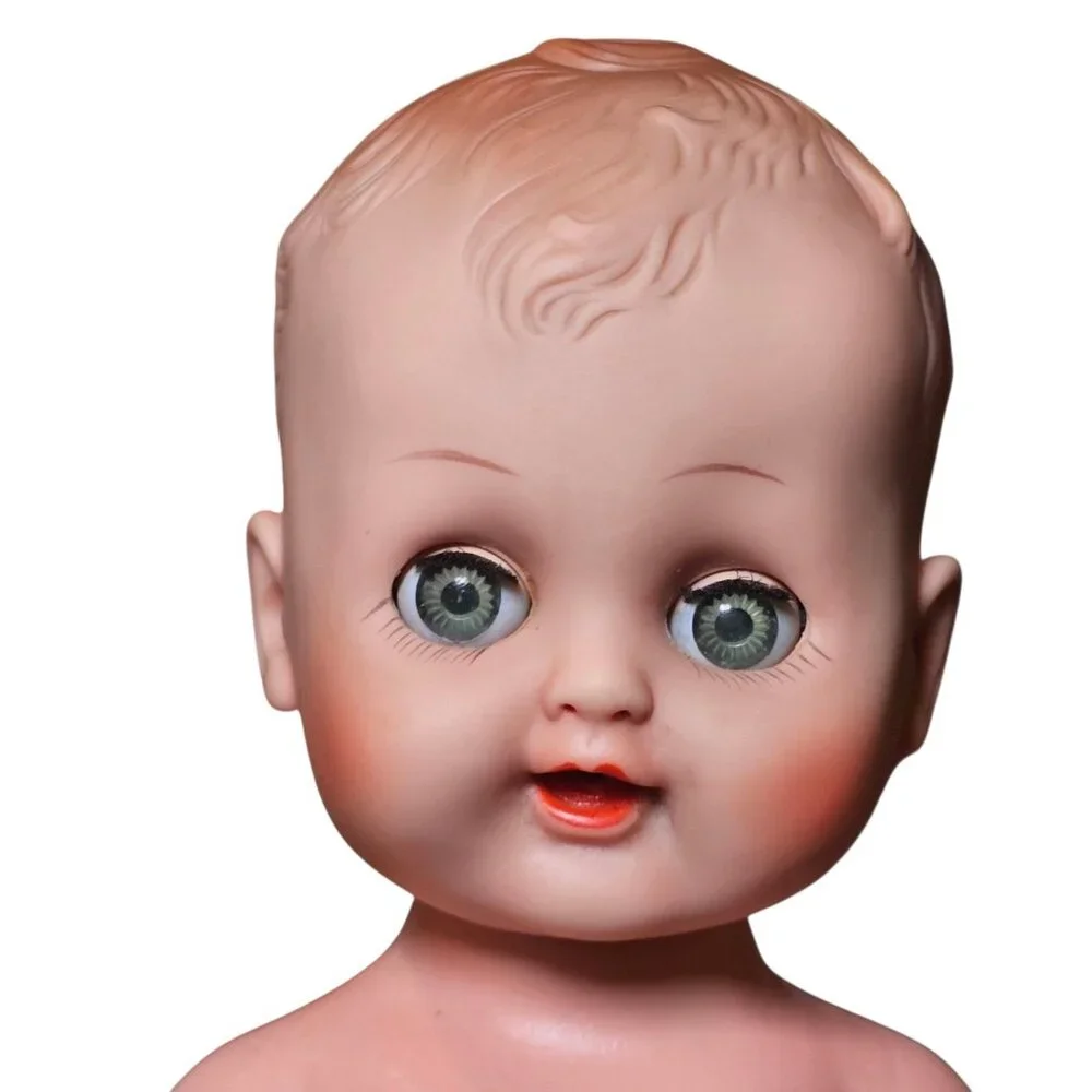 VTG 60s Horsman Baby Doll Molded Hair Drink Wet 12‎ Inch Green Sleepy Eyes